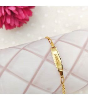 Esclava bebé oro 9ktes - eslabón 3x1 - Pulsera personalizada, regalo bautizo o nacimiento.