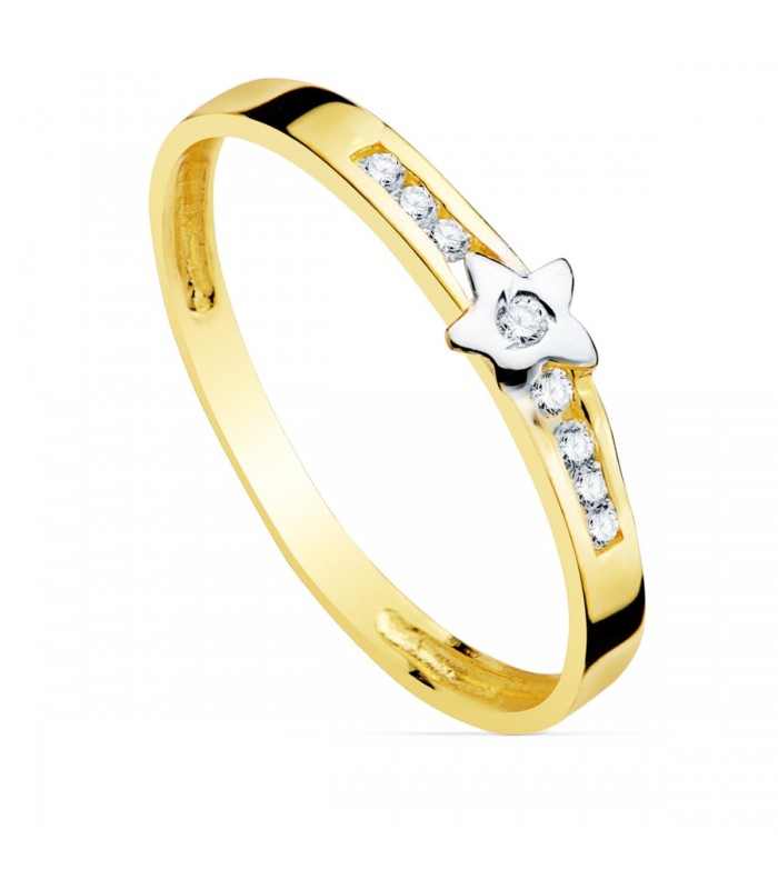 Sortija Comunión Oro bicolor 18 K Estrella
