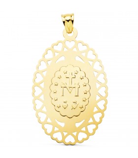 Medalla Milagrosa Corazones Oro 18K 50mm