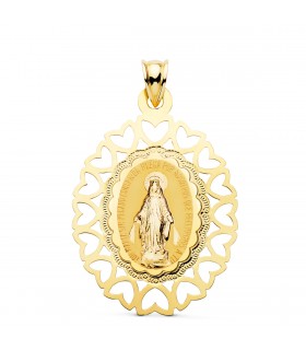 Medalla Milagrosa Oro 18K 40 mm Cerco Corazón