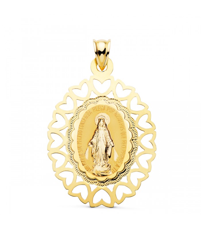 Medalla Milagrosa Oro 18K 40 mm Cerco Corazón