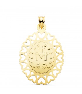 Médaille Miraculeuse Or 18K 40 mm Entourée Coeur