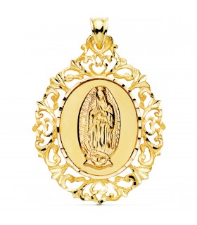 Médaille Entourée Notre Dame de Guadalupe Mexique 18K 50mm
