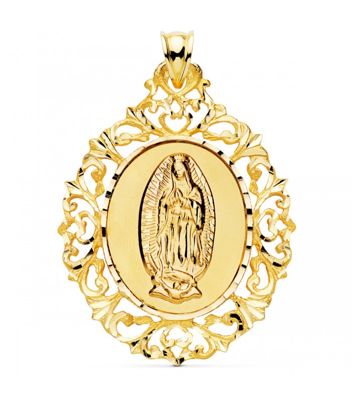 Medaglia cornice Vergine di Guadalupe 18Kt 50mm