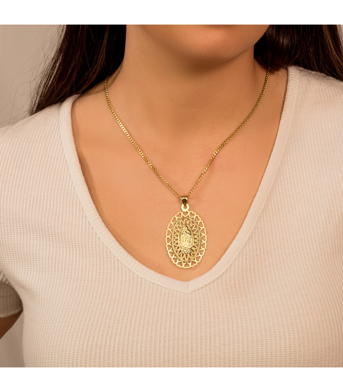 Médaille Notre Dame Guadalupe Coeurs 18K 50mm
