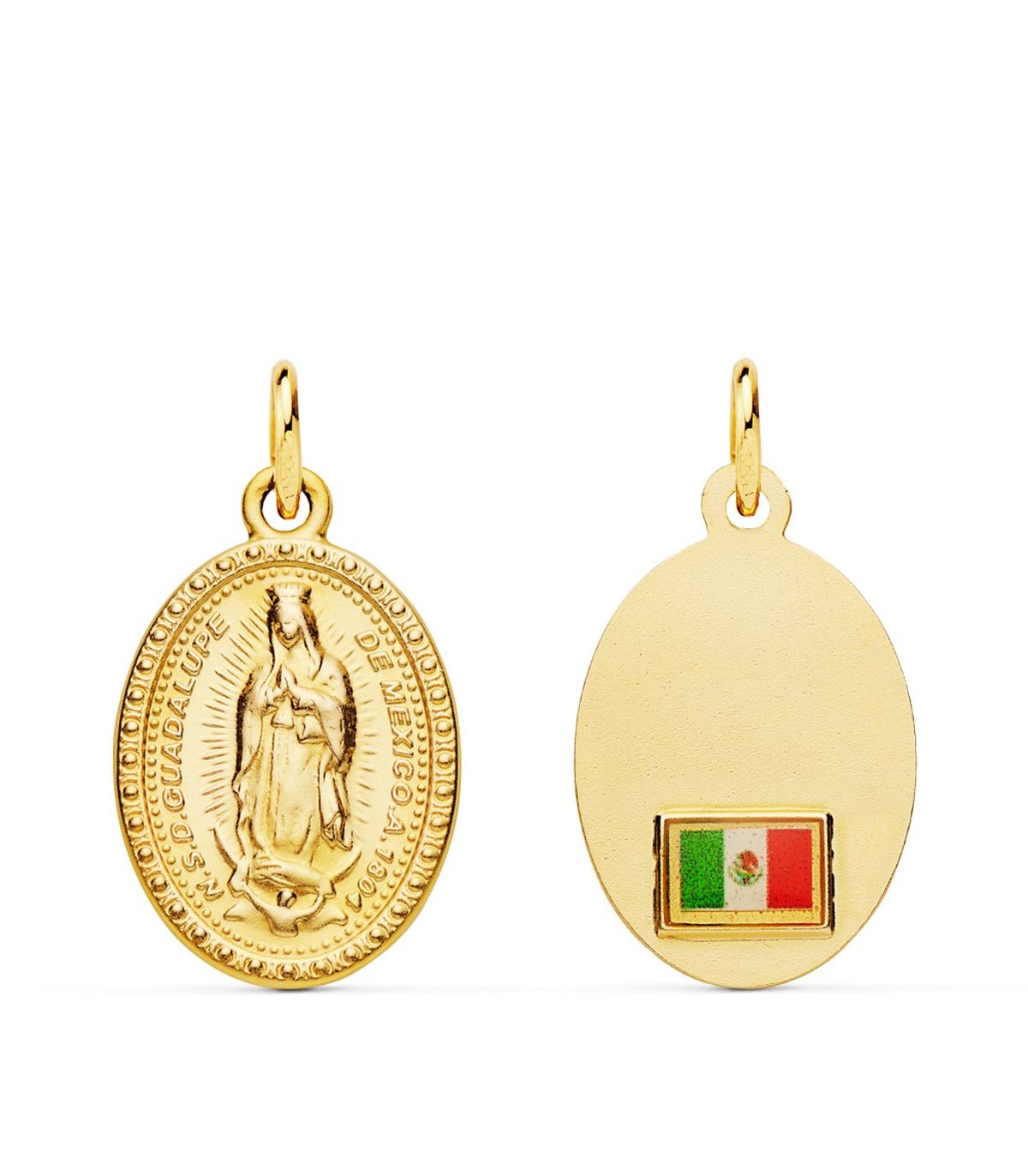 Medalla Guadalupe Bandera México Oro 18K 18mm - Joyas online
