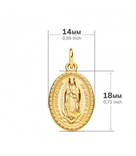 Médaille Guadalupe Drapeau Mexique Or 18K 18mm Ovale