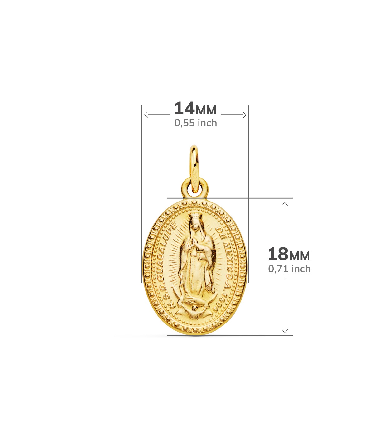 Medalla Guadalupe Bandera México Oro 18K 18mm - Joyas online