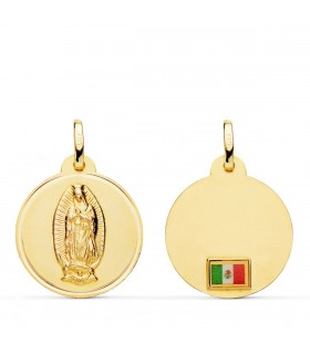 Médaille Guadalupe Drapeau Mexique Or 18K 20mm Biseau