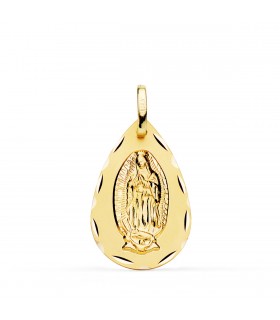 Médaille Guadalupe Mexique Or 18K 23mm Goutte facettée