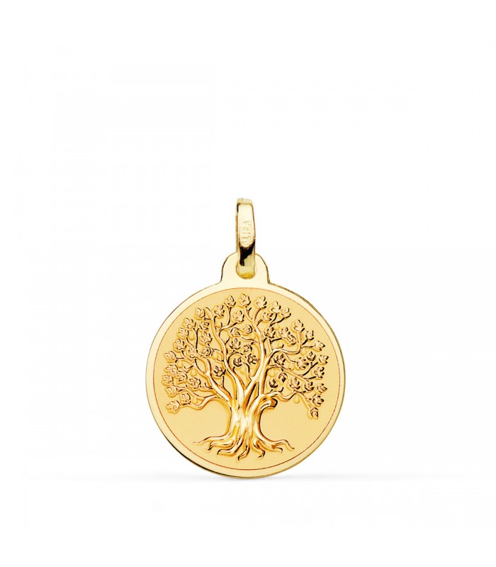 Medaglia Albero della Vita oro 750, 18 mm, lucida e satinata | Ciondoli portafortuna personalizzati
