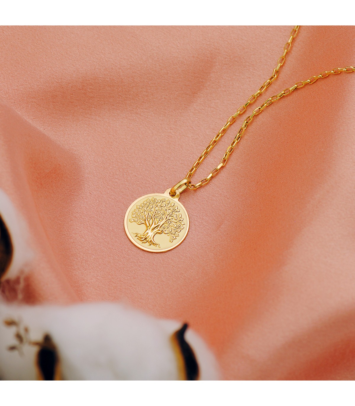 Ciondolo Albero della Vita oro 750, 18 mm, medaglia da incidere lucida e satinata - Regalo battesimo e nascita