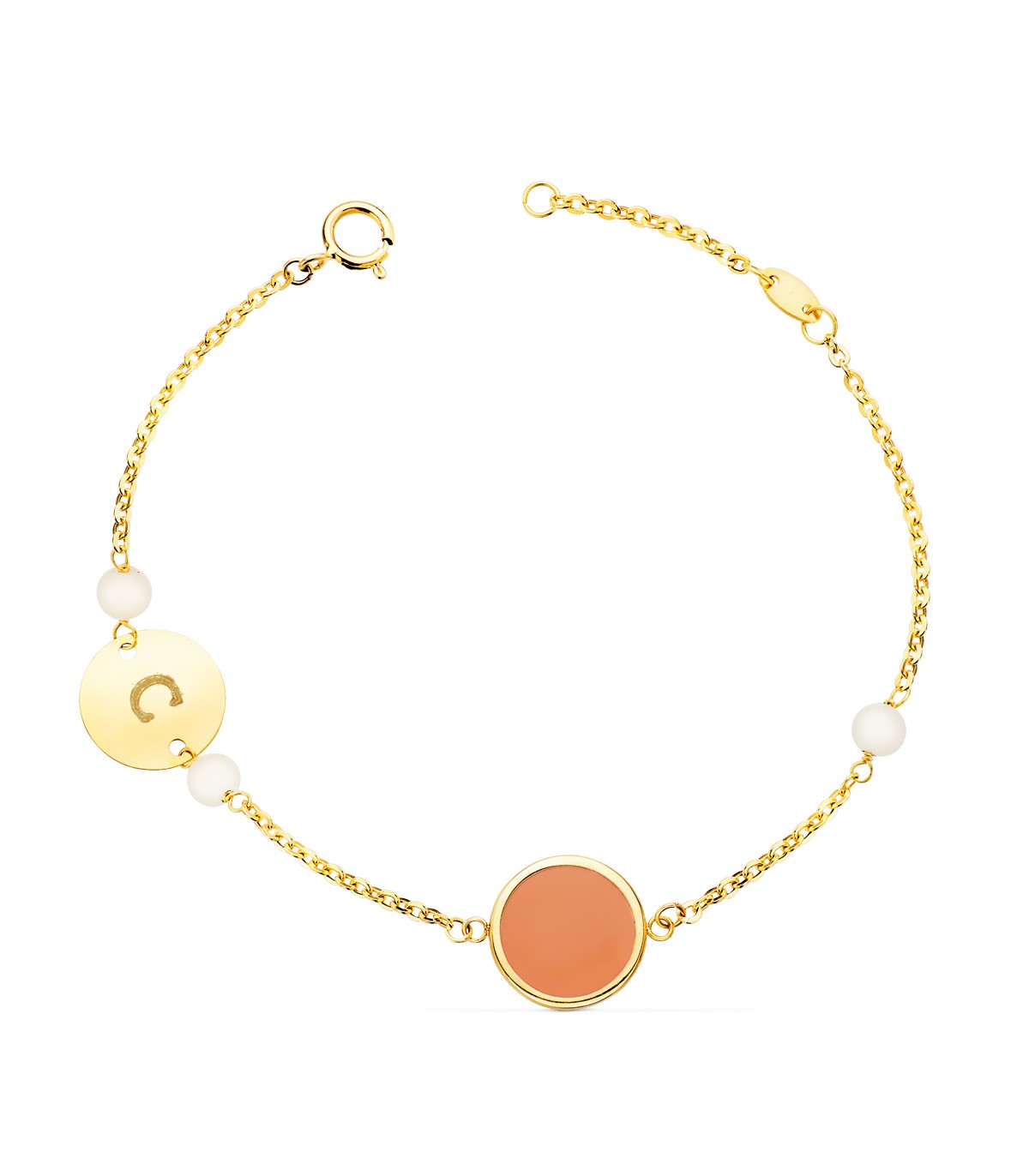 Pulsera personalizada Oro 18K Chapa Coral - joyas personalizadas de oro