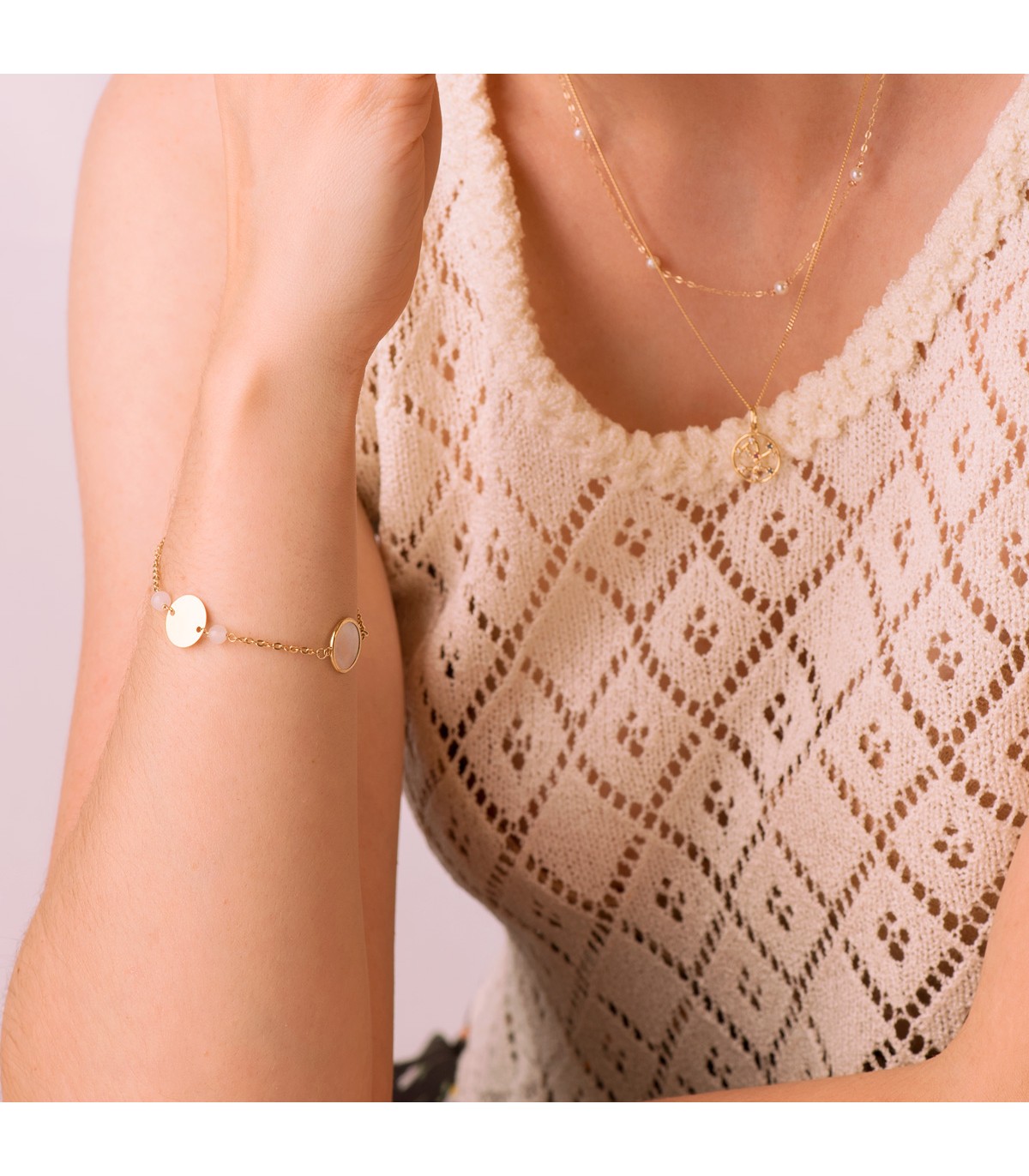 Pulsera personalizada Oro 18K Chapa Nácar - joyas personalizadas de oro
