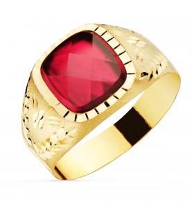 Sello para hombre de oro amarillo con piedra roja