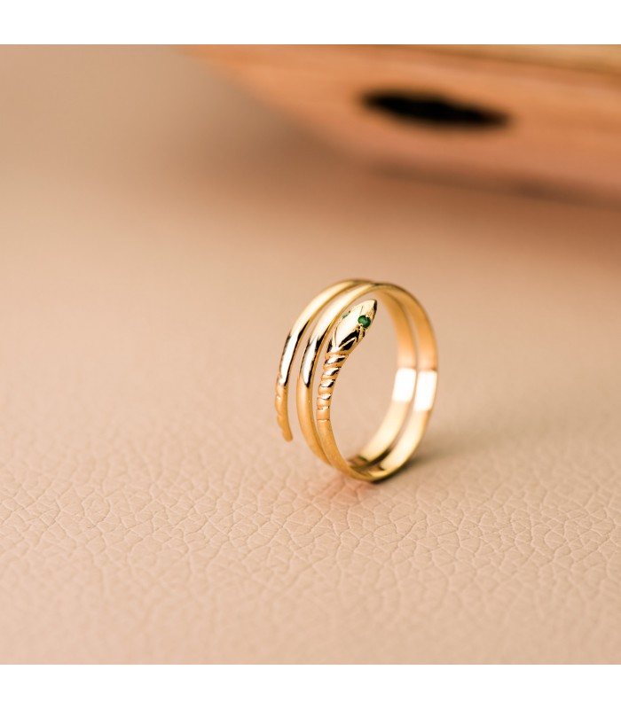 Ring Schlangen Smaragd, für Damen | Goldring 18 Karat 9664