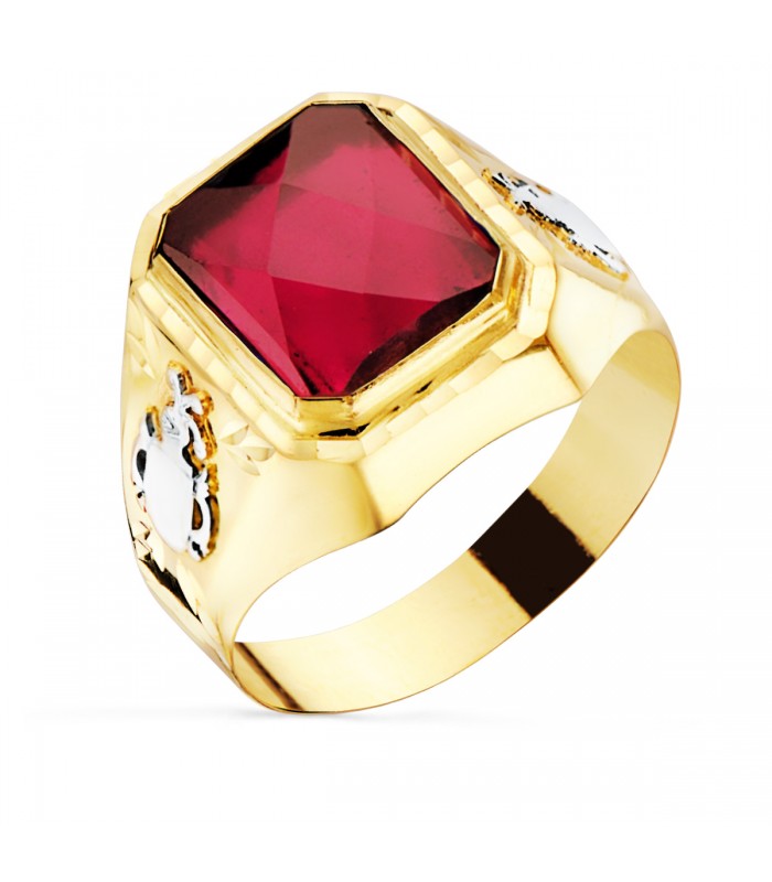 Sello para hombre de oro amarillo con piedra roja