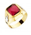Chevalière Or Homme Blason 18K Spinelle Rouge