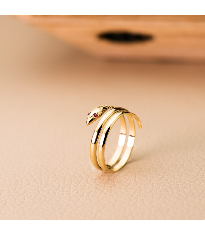 Anillo de oro serpiente entrelazada joyas mujer 18 kilates Rubí
