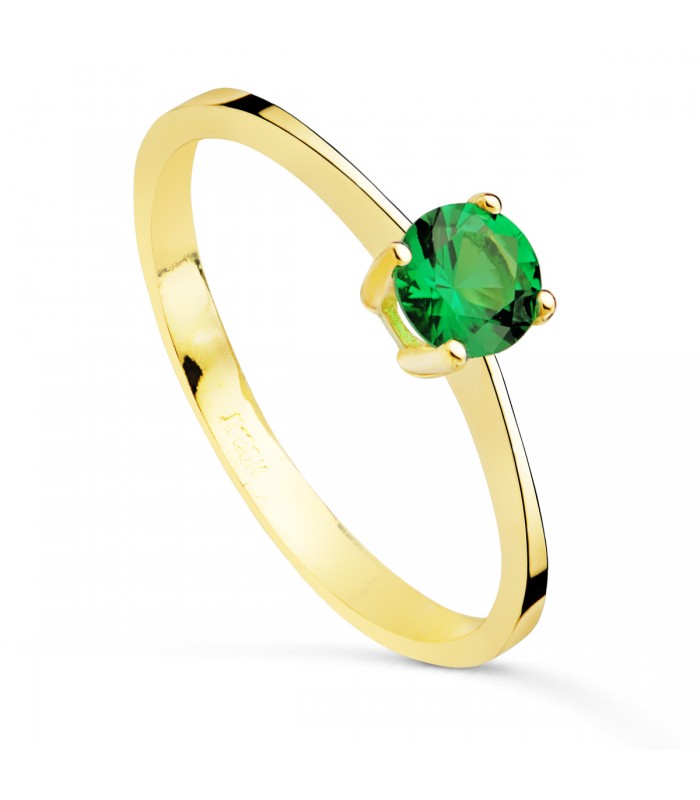 Anello solitario verde in oro giallo 18 carati - Anelli da donna con pietre colorate