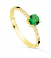 Bague Solitaire Vert Or Jaune 18K