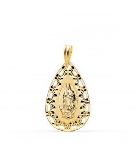Médaille Goutte Notre Dame de Guadalupe Mexique Or 18K 18mm