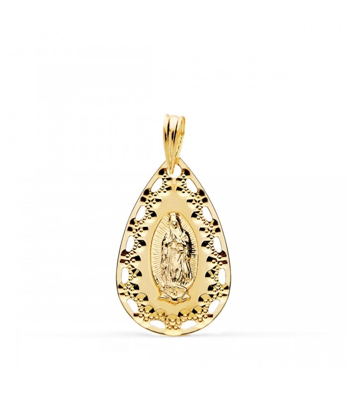 Medalla Gota Virgen de Guadalupe México Oro 18K 18mm
