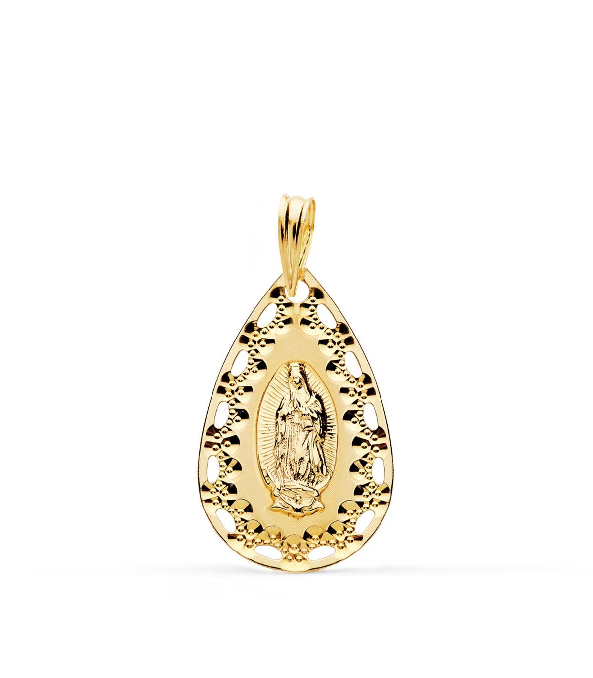 Medalla Gota Virgen de Guadalupe México Oro 18K 18mm