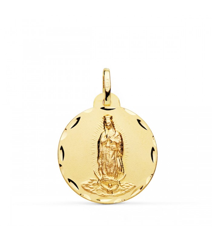 Medalla 18K Virgen Guadalupe México 22mm Tallada