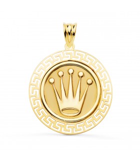 Medalla Corona Oro Amarillo 18K 27 mm Greca