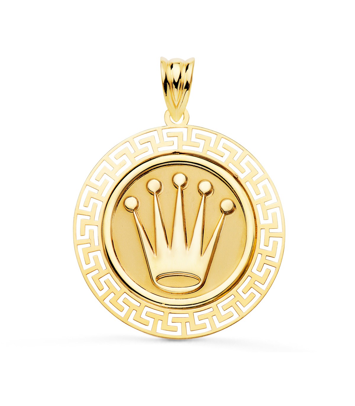 Medalla Corona Oro Amarillo 18K 27 mm Greca