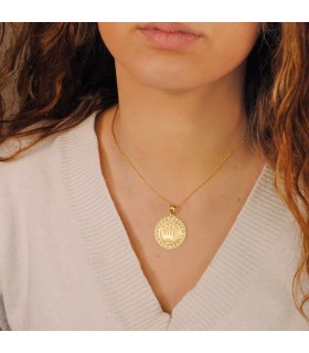 Médaille Couronne Or Jaune 18K 27 mm Grecque