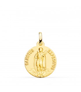 Medaglia Sant'Espedito Oro 18Kt 18mm satinata, patrono delle cause urgenti e impossibili.