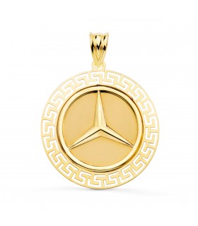 Medalla Estrella Oro Amarillo 18K 27 mm Greca - Colgante con grabado