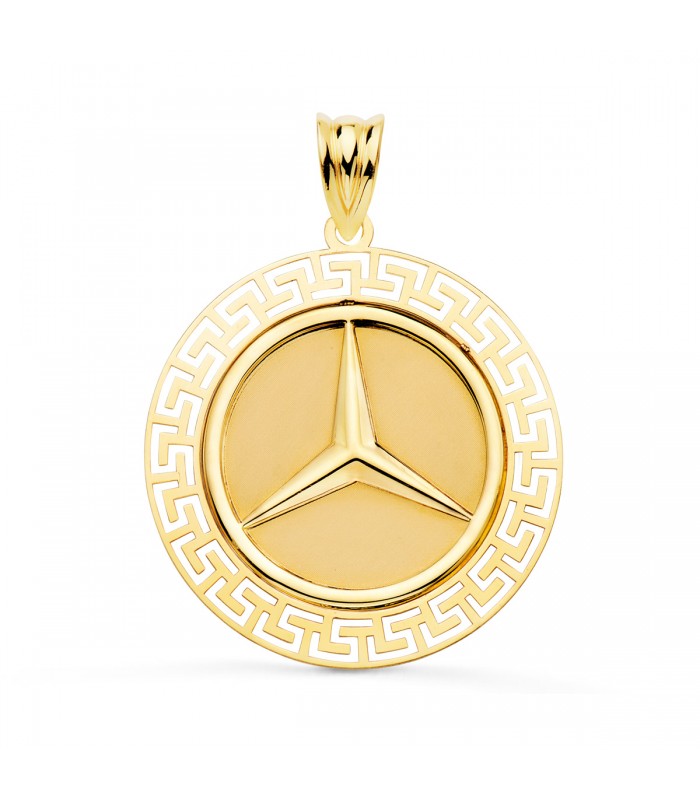 Medalla Estrella Oro Amarillo 18K 27 mm Greca - Colgante con grabado