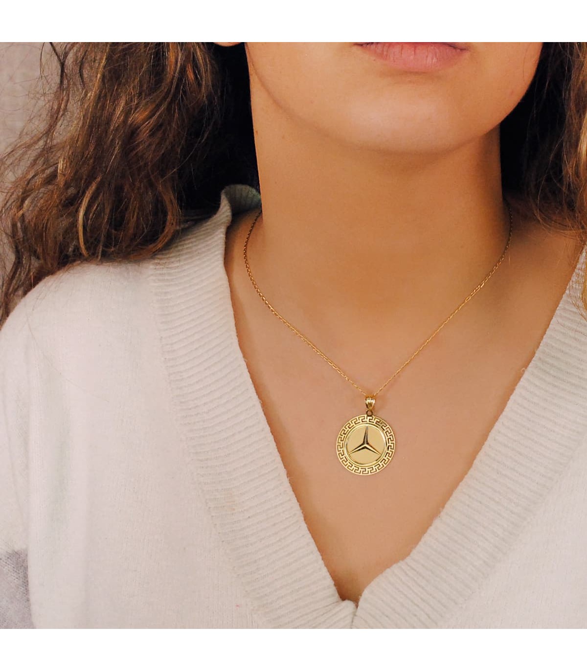 Medalla Estrella Oro Amarillo 18K 27 mm Greca - Colgante con grabado