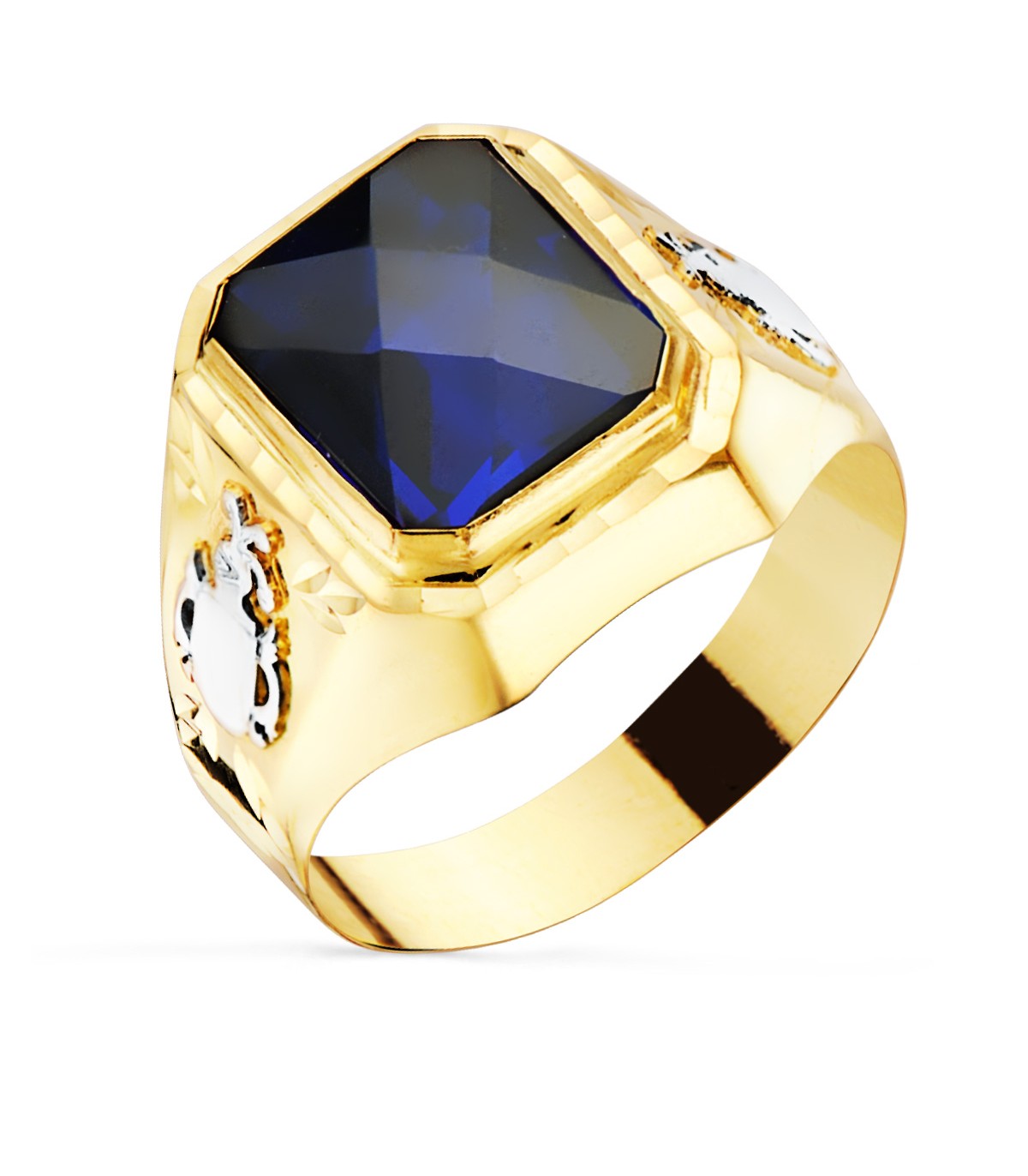 Sello Oro Hombre Escudo 18K Spinel Azul
