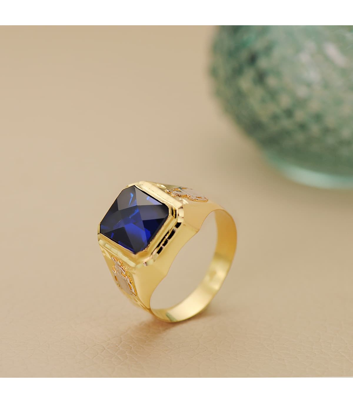 Anello chevalier da uomo Scudo 18kt Spinello blu