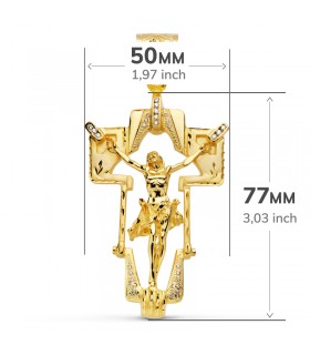 Pendentif Christ Croix Or Jaune 18 K 77 MM