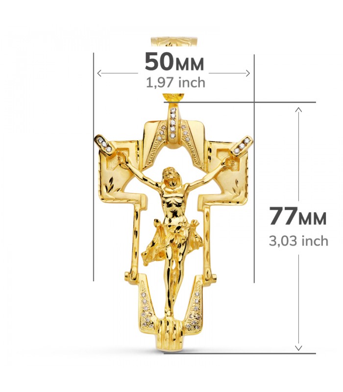 Colgante Cristo Cruz Oro Amarillo 18 K 77 MM | joyas de oro macizo para hombre | crucifijo macizo
