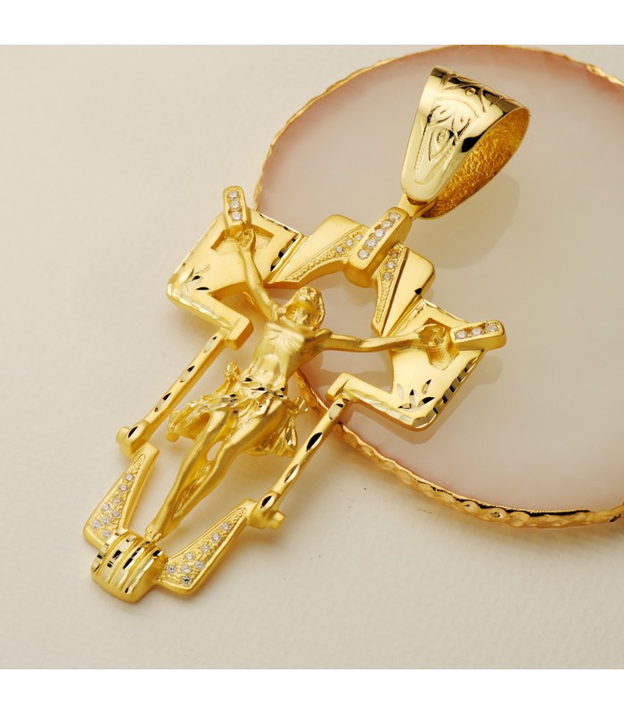 Colgante Cristo Cruz Oro Amarillo 18 K 77 MM | joyas de oro macizo para hombre | crucifijo macizo