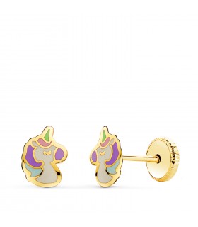 Einhorn Ohrstecker 750er Gelbgold 21275, mit Emaille und glänzender Ausführung