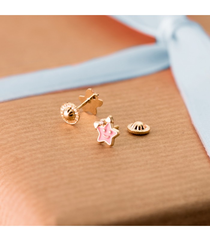 Orecchini in oro bambina Dolcetto rosa stella, 18 carati