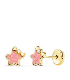 Orecchini Dolcetto rosa Oro 18kt stella con smalto e chiusura a perno
