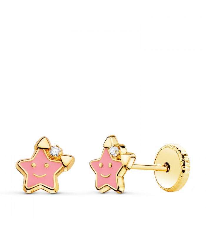 Orecchini Dolcetto rosa Oro 18kt stella con smalto e chiusura a perno