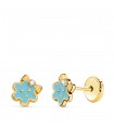 Clous d'oreilles Pastel Bleue Or 18K Fleur