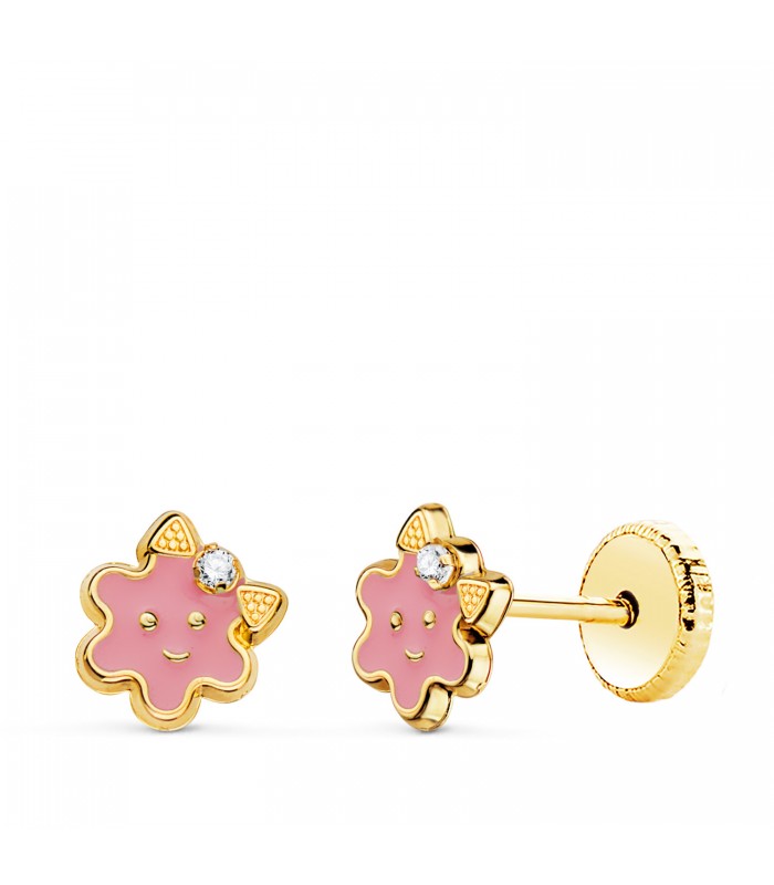 Clous d'oreilles Pastel Rose Or 18K Fleur