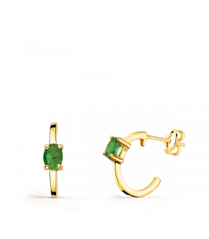 Créoles Paradise Glam Émeraude Or Jaune 18K