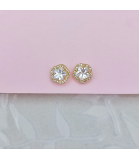 Orecchini in oro giallo Celia 18 Kt, orecchini da donna con pietre, forma di fiore.