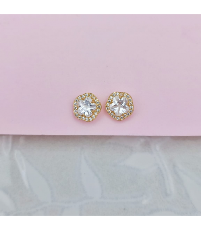 Orecchini in oro giallo Celia 18 Kt, orecchini da donna con pietre, forma di fiore.